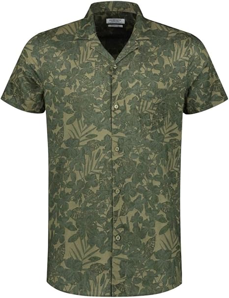 DSTREZZED - Camisa de manga corta con cuello de bolera verde oliva L: Amazon.es: Ropa y accesorios