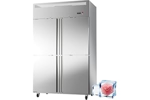 ECEVT 48"W 4 Door Commercial Freezer Stainless Steel Fan Cooling 36 Cu.ft Freezer for Restaurant Bar Shop Upright -10℉ ~ 10℉, Stainless Steel Freezers Reach-in