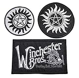 Supernatural Winchester Bros, Anti-possession Set of 3 Embr. Iron On Patches