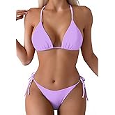Tainehs Women's Sexy Halter Thong Bikini Tie Two Sides Bottom Triangle Bikini Swimsuits