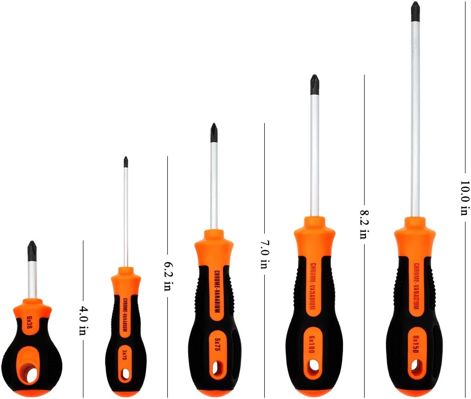 Kingsdun Phillips and Flathead Screwdriver Set, 9pcs Long and Stubby Screwdriver Set with Magnetic Tips and Comfortable Non-skid Handle, Heavy Duty Hand Tool Kit for Repairing,Crafting: Home Improvement