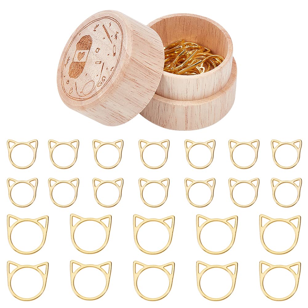 NBEADS 30 Pcs Cat's Head Stitch Marker Rings, Alloy Metallic Stitch Marker Knitting Stitch Counter Stitch Ring Markers with Wooden Storage Box for Knitting Sewing Quilting Jewelry Making — image 1