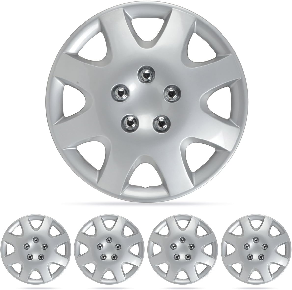 BDK for Honda Civic Style Hubcaps Wheel Covers, 15" Silver