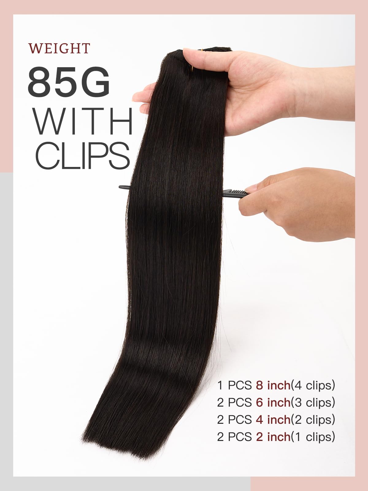 LOVELINE Clip in Hair Extensions Real Human Hair, 100% Remy Human Hair Extensions Clip Ins for Women, 7Pcs 12Inch 85g, Natural Black