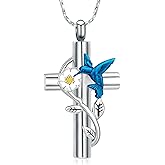QGJNSGC Cremation Jewelry Hummingbird Urn Necklaces for Ashes for Women Cross Urn Necklace Keepsake Jewelry Memorial Ashes Pendant Gifts