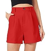 Neecan Women's Casual Pleated Dressy Business Work Shorts Elastic High Waisted Wide Leg with Pockets