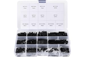 FUNNYTEK 350Pcs M2 Male Female Nylon Hex Spacer Standoff Screws Nuts Motherboard Standoffs and Screws Assortment Kit Threaded Pillar for PCB Motherboard Circuit Board Black