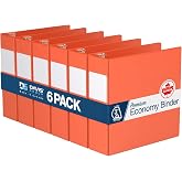 Premium Economy 6-Pack 3-Ring Binders for School or Office, D-Ring Binders, 3 Inch, Orange