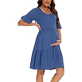 Smallshow Women's Maternity Dress Ruffle Short Sleeve Pregnancy Clothes Summer