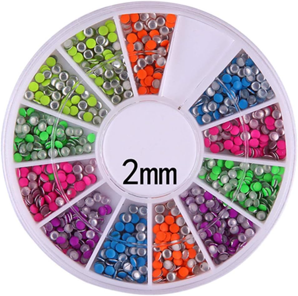 jhtceu Nail Art Rivets 6 Colors 2mm 3mm Neon Round Metal Rivets DIY Nail Art Decoration Studs Wheel 2mm