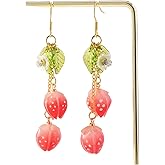 Strawberry Earrings For Women, Fruit Earring Flower Leaf Dangle Pendant Colorful Resin Unique Cute Funky Fruit Earring Jewelry Gift