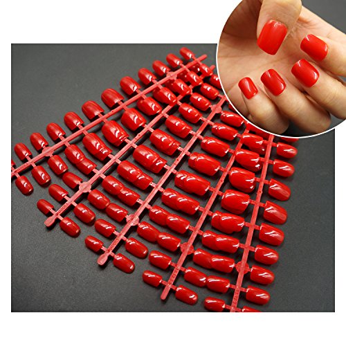 Red False Nail Tips 120 Pcs Full Cover Short Fake Nails