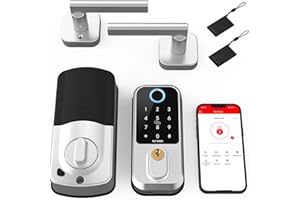Smart Front Door Lock Set: NUTOMO Keyless Entry Fingerprint Deadbolt with Handle Set Digital Keypad Door Locks Alexa APP Remote Control Auto Lock Silver