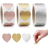 900 pcs Scratch Off Label Stickers, CNYMANY 1-inch Heart Self-Adhesive Peel and Stick DIY Labels for Games Party Gift Postcard Promotion - Gold, Silver, Pink