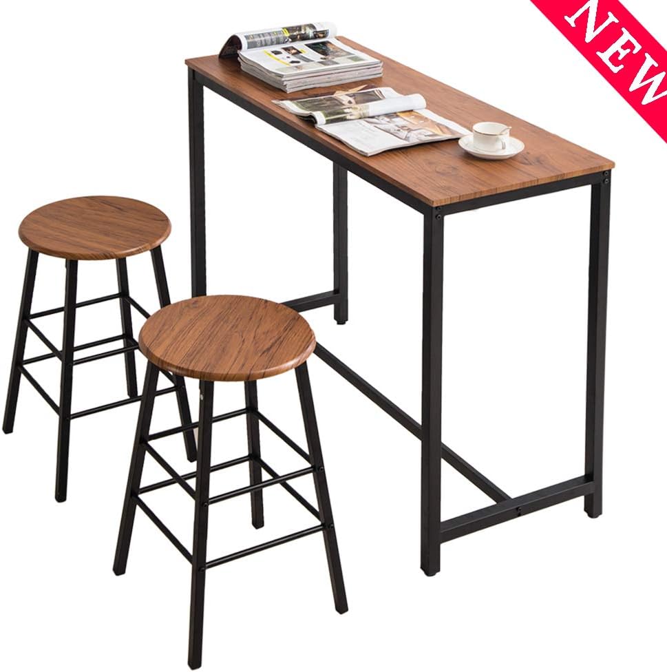 One Table And Two Stools Sutonpvc Wood Grain Simple Bar Table Tound Bar Stool Breakfast Table Lunch Brunch Table Snack Table Saving Space Light Brown Dining Room Dining Room Sets Home Urbytuscom