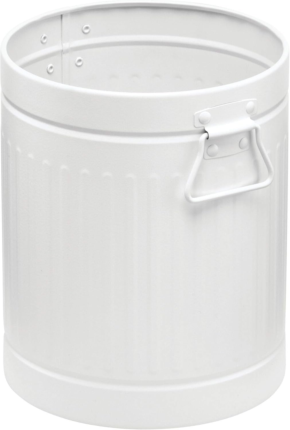 mDesign Decorative Retro Vintage Farmhouse Round Metal Small Trash Can Wastebasket, Garbage Container Bin with Handles for Bathrooms, Powder Rooms, Kitchens, Home Offices - Steel - White