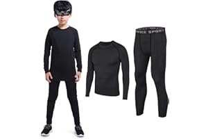TERODACO Boys Thermal Underwear 2 PCS Athletic Base Layer Kids' Compression Shirts and Leggings Set