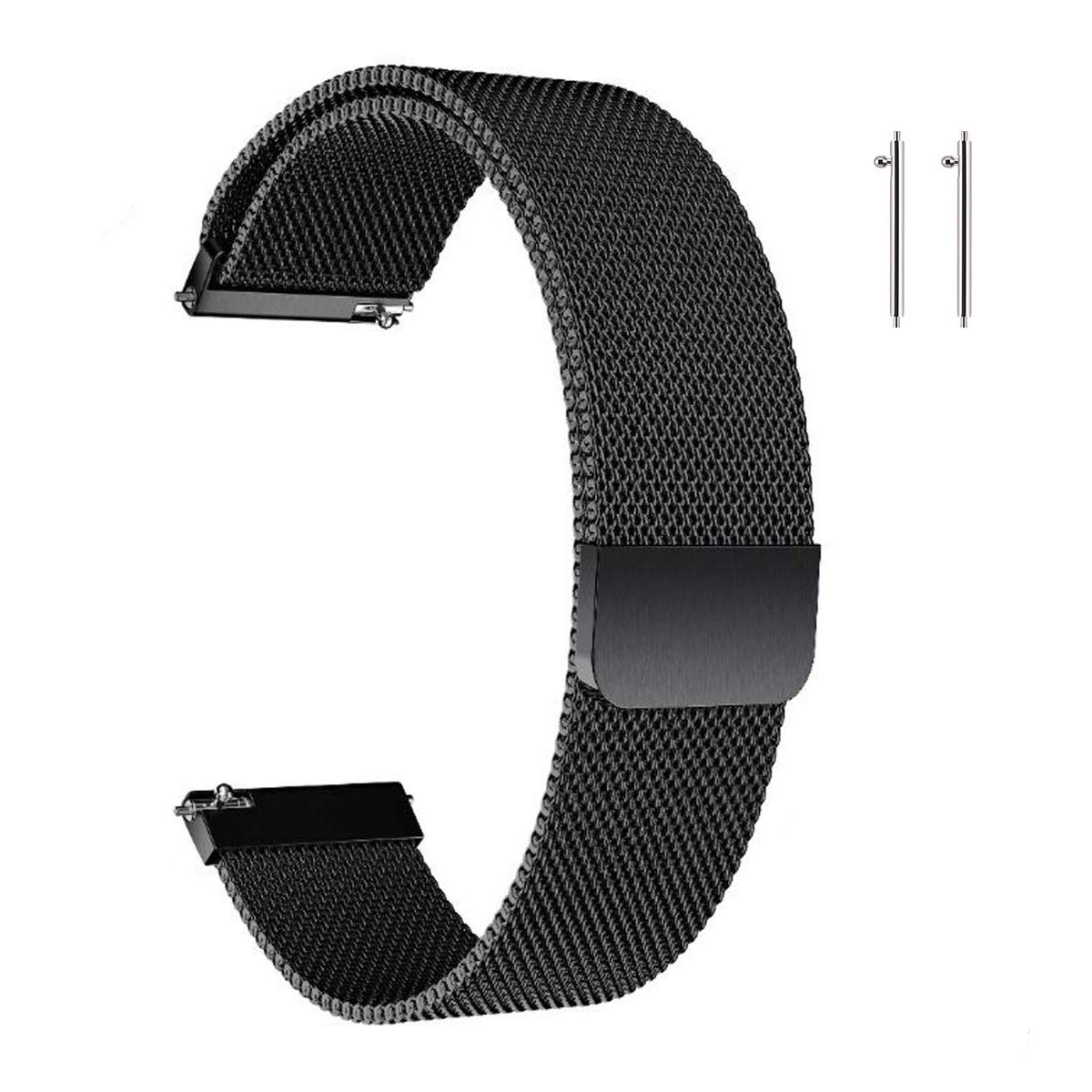 JUHONNZ Quick Release Watch Strap, Mesh Woven Metal Watch Band with Magnetic Clasp for Men and Women, Universal Strap for Smart Watches and Seiko Watches 22mm Black