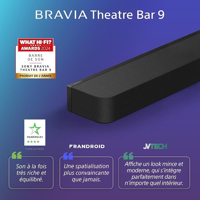 BRAVIA Theatre Bar 9 – Barre de Son TV Dolby Atmos®, 13 Haut-parleurs, Wi-FI®, Bluetooth®, 360 Spatial Sound Mapping, Modèle 2024