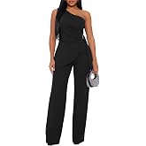 Ekaliy Women's 2 Piece Pants Suit Sexy One Shoulder Top Business Work | Soft , equipped with pockets, non-adjustable metal buckle, ideal for daily wear ,work ,Casual ,Party,wide leg,