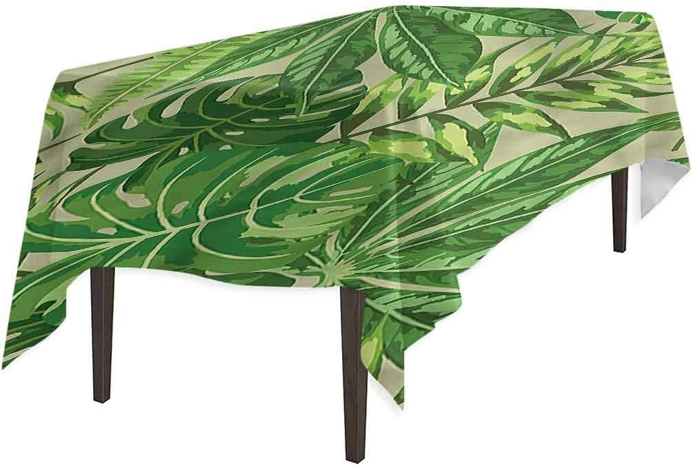 Rectangular Polyester Tablecloth, Green Leaf Fresh Jungle Aloha, Table