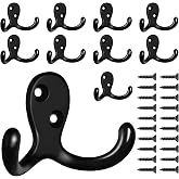 CBWLWJ 10 Pack Coat Hooks Wall Hooks for Hanging, Heavy Duty Double Prong Metal Hook Wall Mounted for Living Room, Bathroom, Kitchen, Bedroom for Coat, Bag, Scarf, Towel, Hat, Key, Cup (Black)