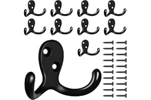 CBWLWJ 10 Pack Coat Hooks Wall Hooks for Hanging, Heavy Duty Double Prong Metal Hook Wall Mounted for Living Room, Bathroom, Kitchen, Bedroom for Coat, Bag, Scarf, Towel, Hat, Key, Cup (Black)