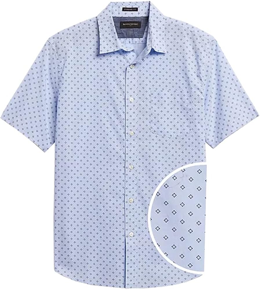 Banana Republic Factory Men's 662224 Short Sleeve StandardFit Organic Cotton Shirt, Marfa Blue