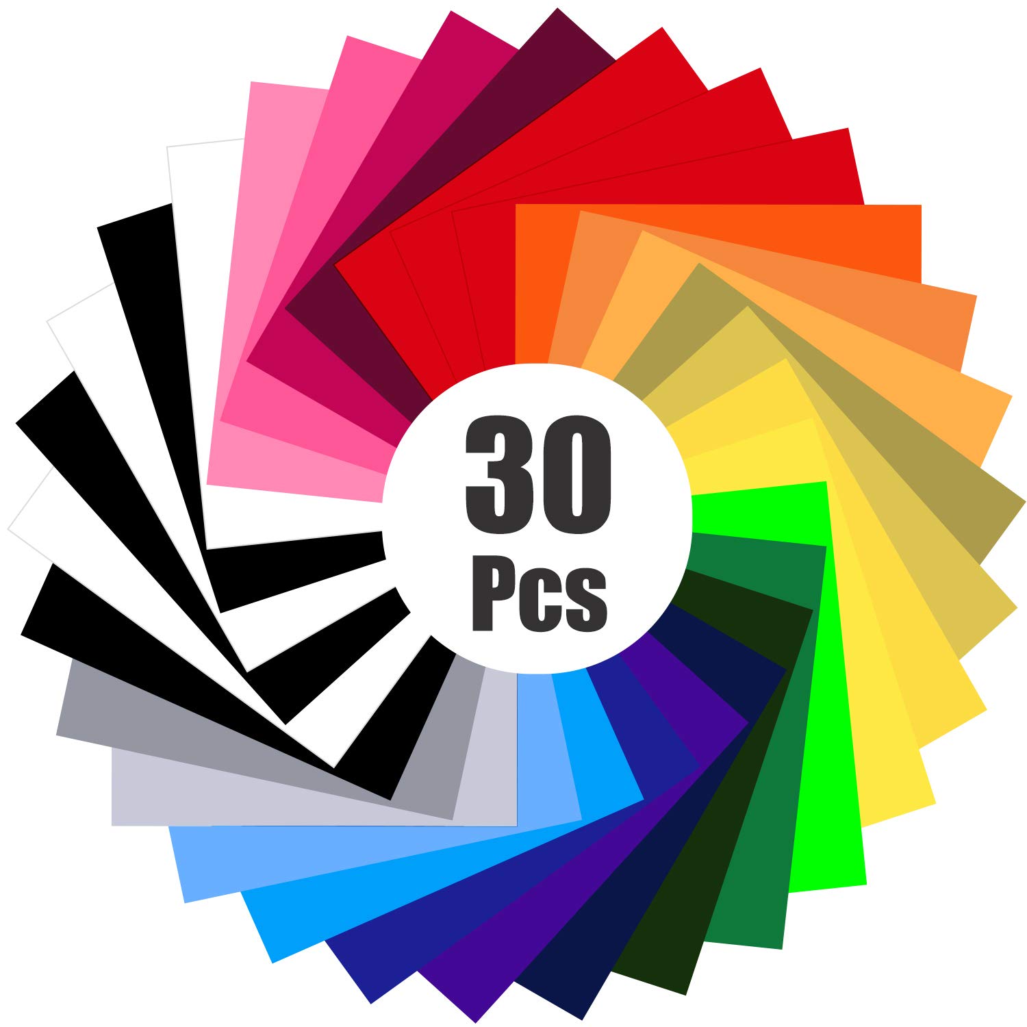 Whaline 30 Pcs Heat Transfer Vinyl Set, Colorful HTV Bundle, Permanent Adhesive Heat Transfer Paper, Backed Vinyl Sheets Assorted Colors for DIY T-Shirts, Hat, Clothing, Birthdays, Special Day