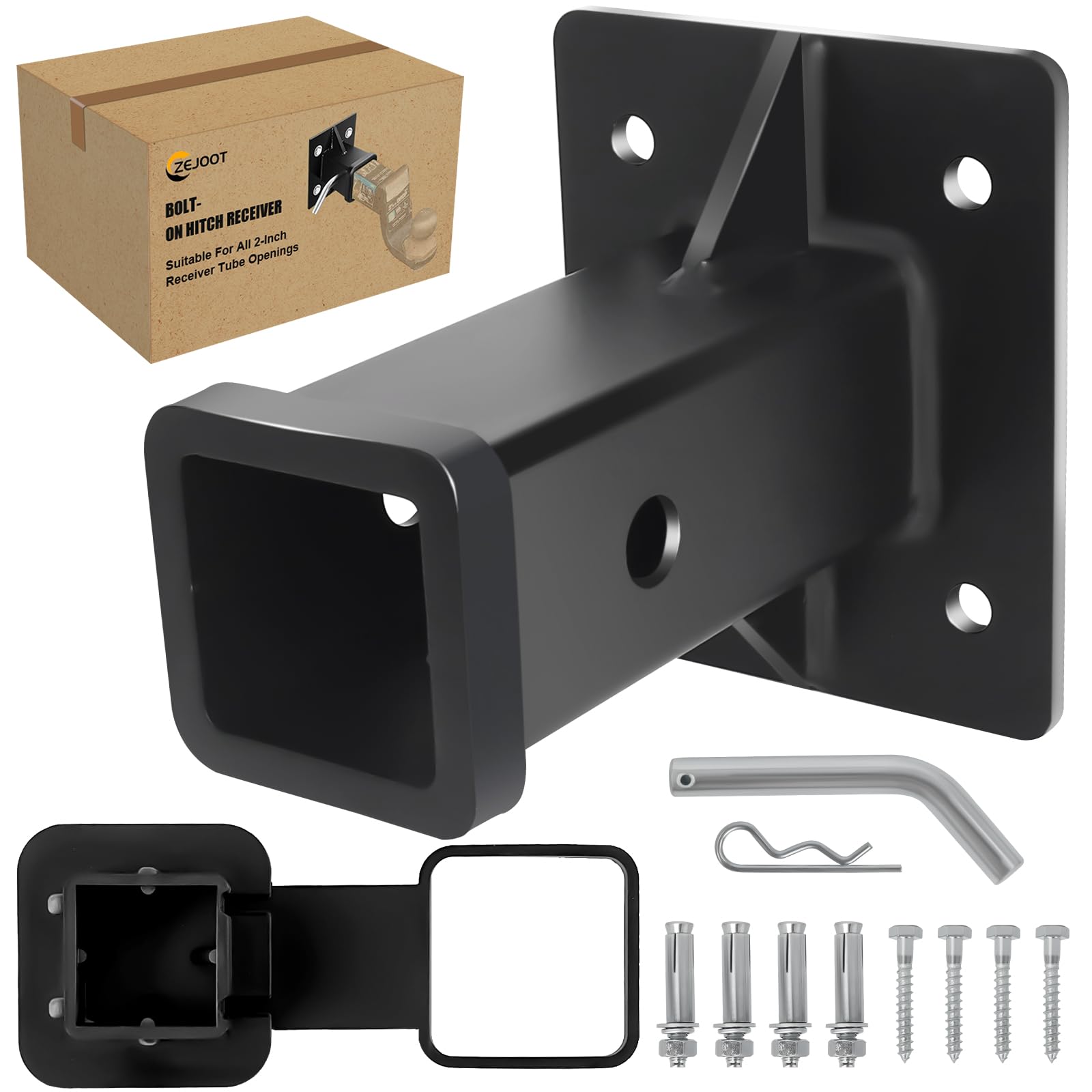 Photo 1 of Upgrade Bolt-On Receiver Hitch 2 Inch with Trailer Hitch Cover, Universal Wall Mounted Hitch Receiver Extender Plate Tube for Bumper/Bike/Trailer/Tractor Mowers, Maximum Load 20,000LBS