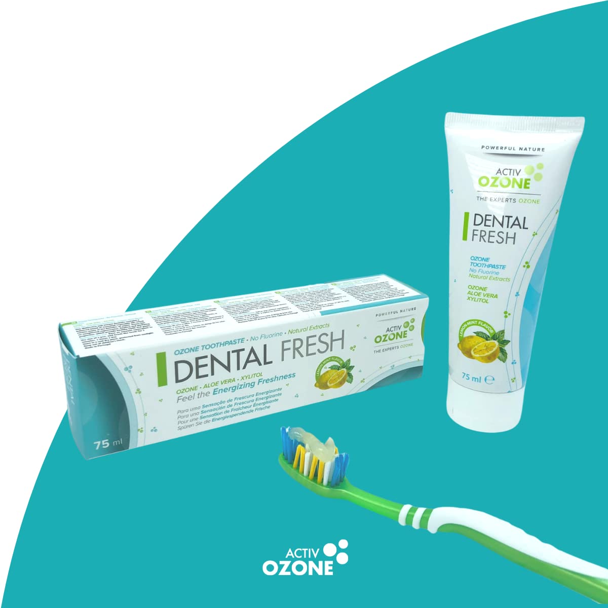 ActivOzone Ozone Dental Fresh, Toothpaste with Ozonized Olive and Sunflower Oils, Aloe Vera and Mint Oil, Fluorescent Free, 75 ml