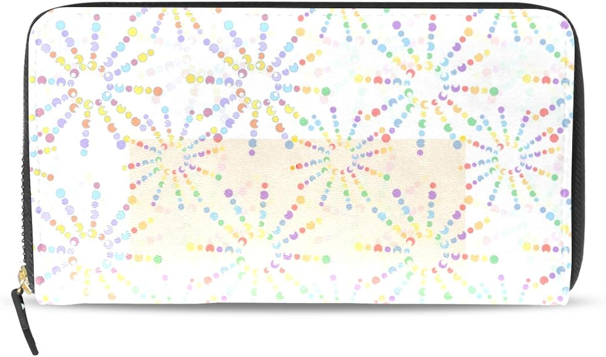 Women Wallet Purse Clutch Bag Zipper Abstract Rainbow Floral Fireworks Leather