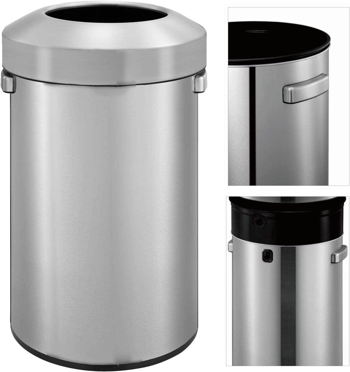 Texas Ragtime Stainless Steel Trash Can (16 Gallon) for Kitchen, Living Room, Bedroom, Bathroom, Restroom, Office and Various Public Places - Open Top Round Metal Garbage Bin with Plastic Liner 60L