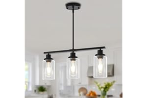 Modern Island Lights for Kitchen Black Dining Room Light Fixtures Over Table 3-Light Farmhouse Linear Chandelier Clear Glass 