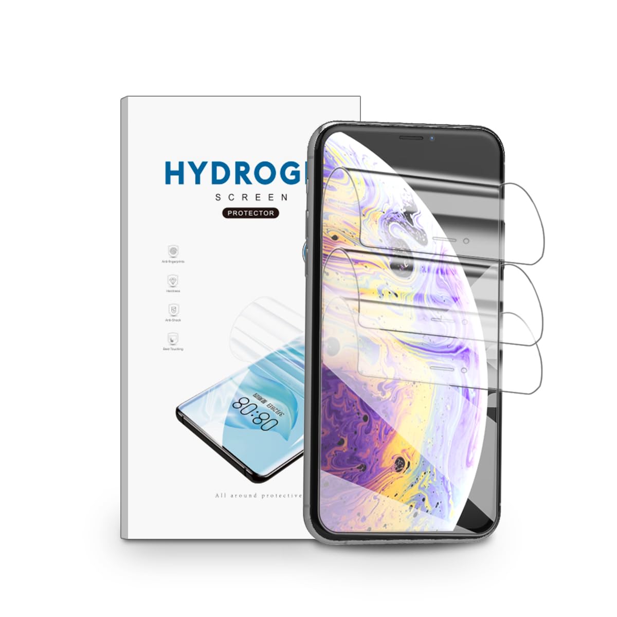 nvskvd Screen Protector for iPhone Xs iPhone X, 3 Pack TPU Hydrogel Film HD Clear Flexible, Support Fingerprint Unlock, High Sensitivity, Self-Healing (Not Glass) — image 1
