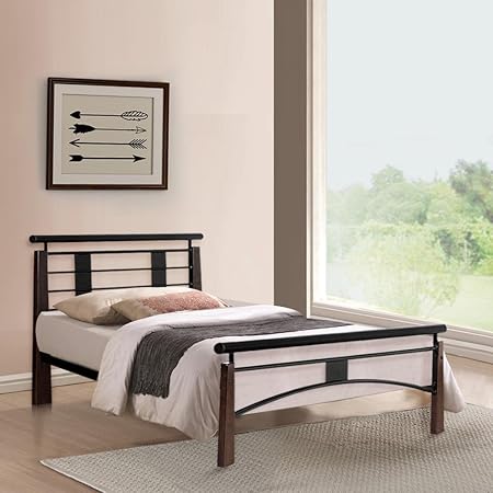 FurnitureKraft New York Metal Single Bed with Wooden Leg