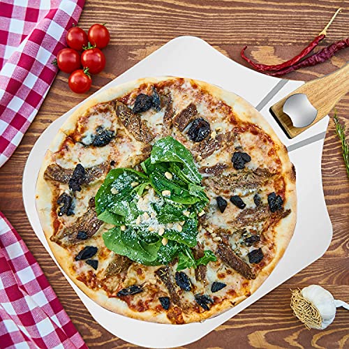 Metal Aluminum Pizza Peel Wooden Handle - 12 inch x 14 inch Pizza Paddle with Foldable Wood Handle Grill Oven Accessories Pastry Dough Bread Turner，Homemade Baking Cake Spatula