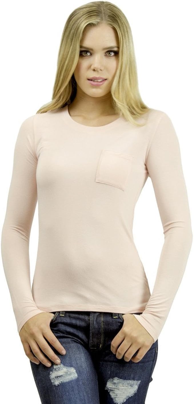 Women's Basics Long Sleeve Light Pink at Amazon Women’s Clothing store