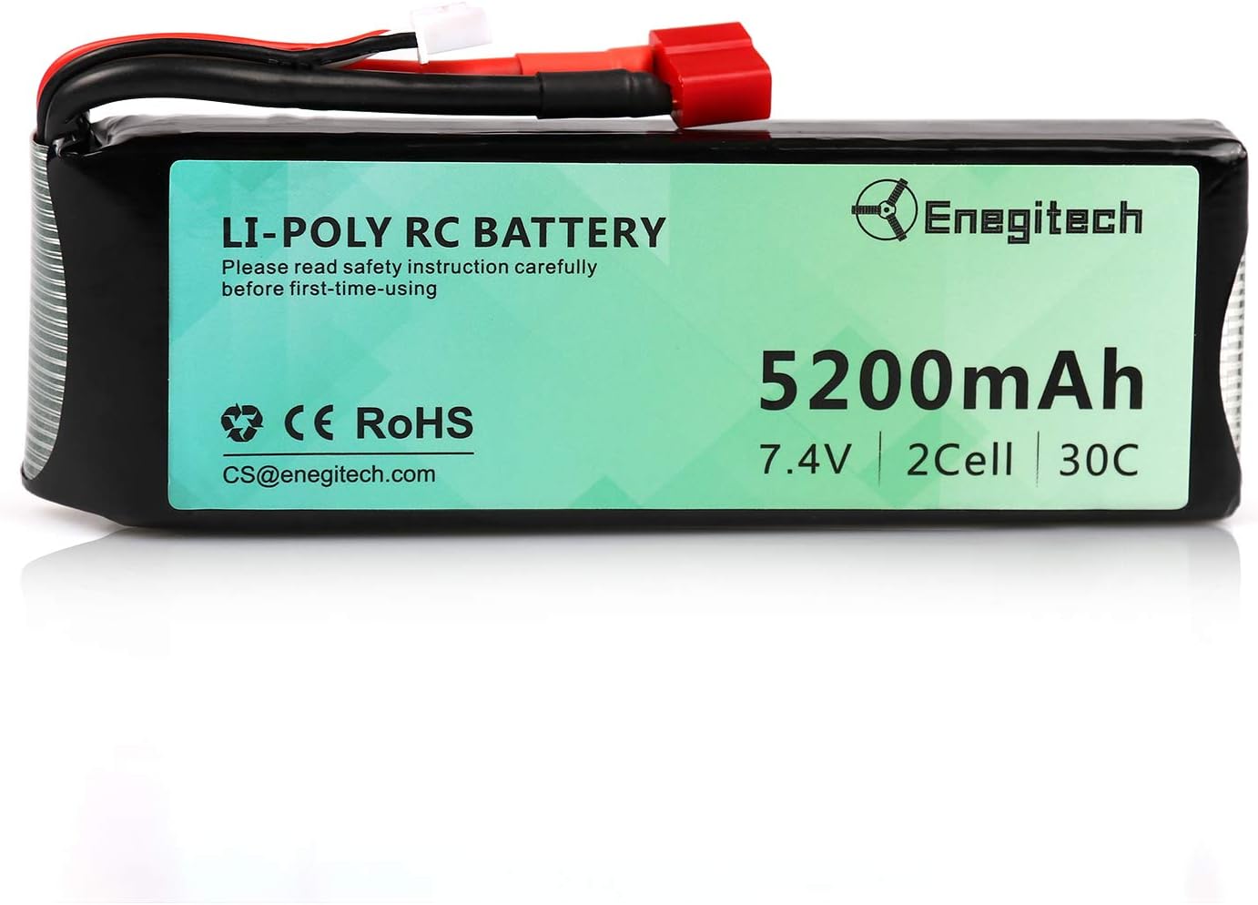 Enegitech 2S Lipo Battery RC Battery 7.4V 30C 5200mAh with Deans-T Plug for RC Car Airplane Helicopter FPV Boat Drone