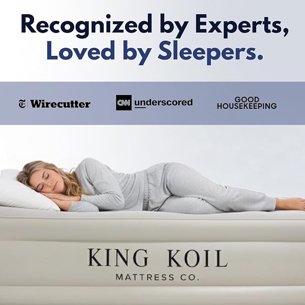 KING KOIL PLUSH PILLOW TOP TWIN AIR MATTRESS WITH BUILT-IN HIGH-SPEED PUMP FOR CAMPING, HOME & GUESTS – 20” TWIN SIZE AIRBED LUXURY INFLATABLE BLOW UP MATTRESS, WATERPROOF, 1-YEAR WARRANTY