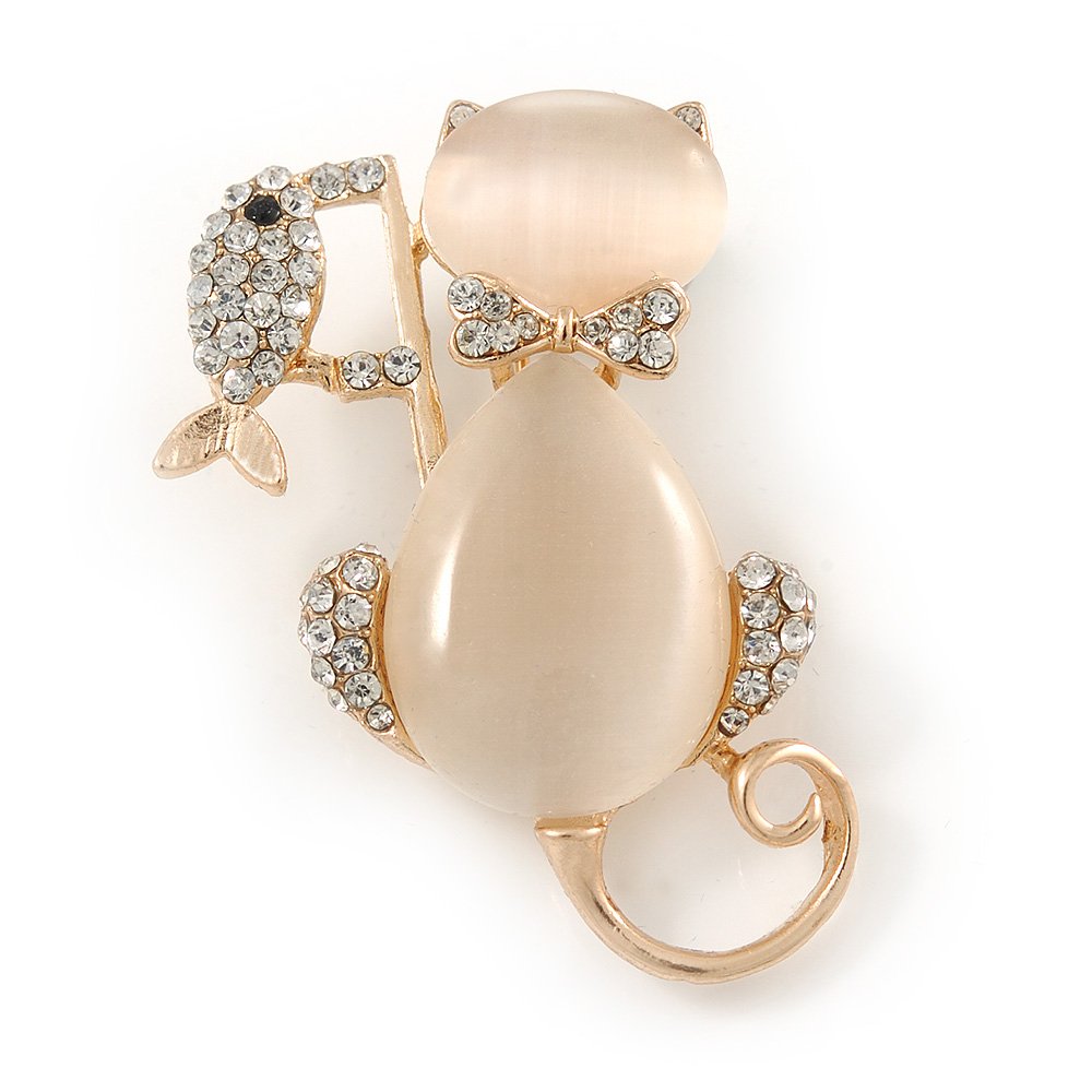 Cat, Rod & Fish Funky Brooch In Gold Tone - 50mm L