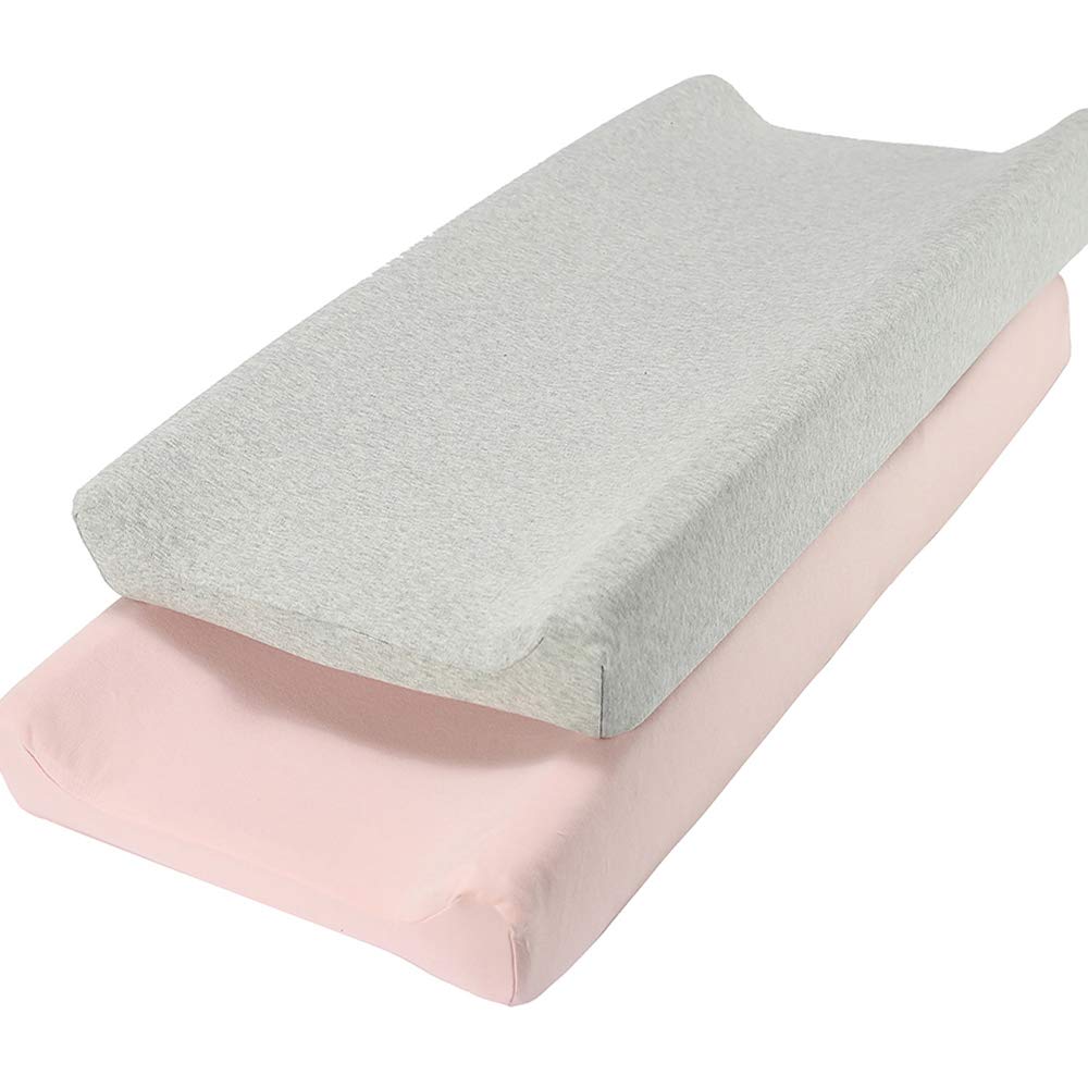 Owlowla Changing Pad Cover, Jersey Cotton Changing Table Cover Stretchy Changing Pad Covers Suit for Baby Boy and Girl 2Pack(Grey/Pink)