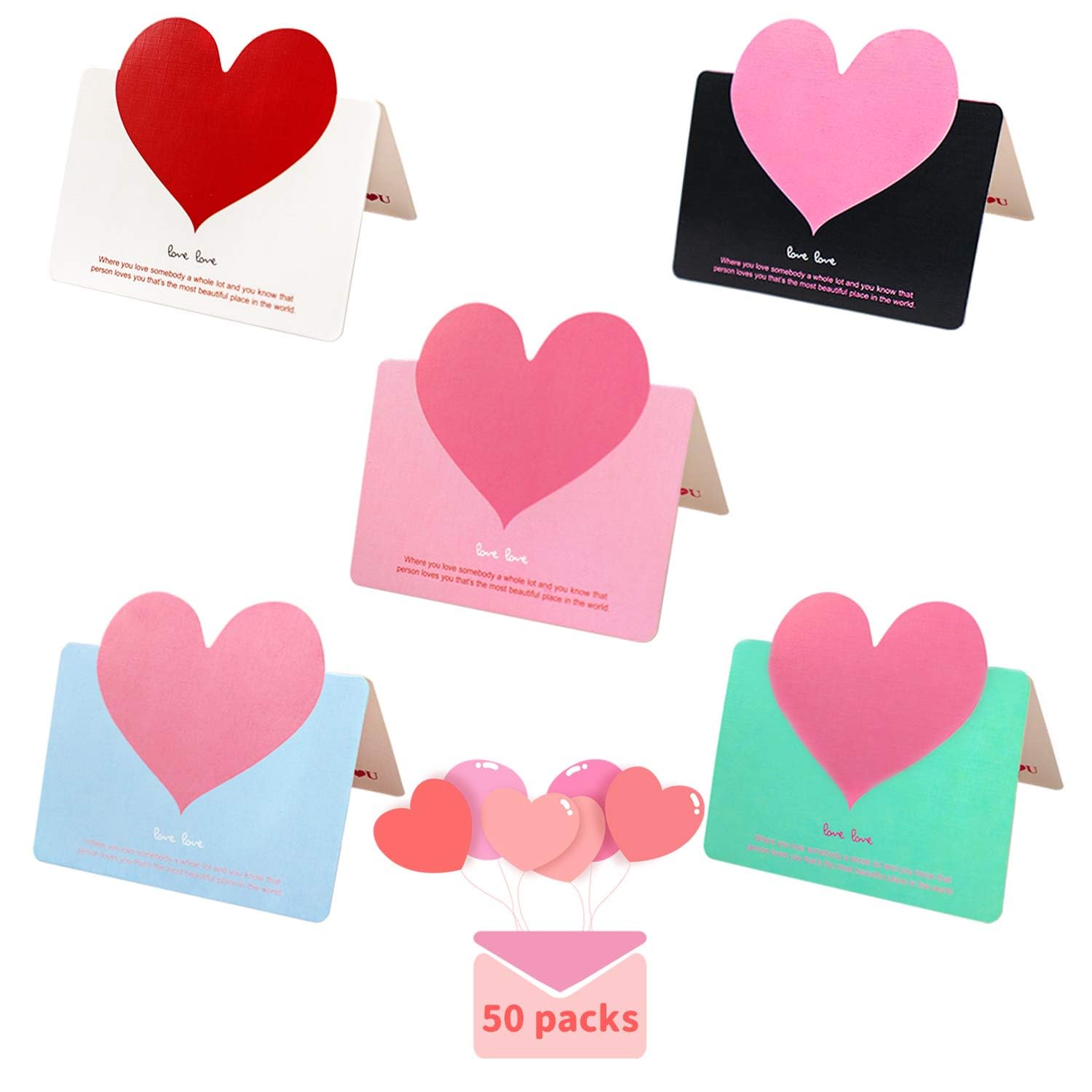 Leesgel Thank You Cards Multipack - 50pcs Small Holiday Greeting Note Cards Card with Heart Design, Suitable for Valentine's Day, Wedding, Mother's Day, Birthday, Graduation