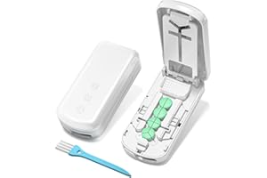 Daviky Pill Cutter Splitter for Small & Tiny Pills, Dual Safety Blades, Adjustable Centering Slot, Precise 1/2 1/3 1/4 Tablet Cutter, Built-in Storage, Portable & Senior-Friendly