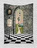 Ambesonne Alice in Wonderland Tapestry Decorations, Welcome Wonderland Black and White Floor Tree Landscape Mushroom Lantern, Bedroom Living Room Dorm Wall Hanging Tapestry, Multi