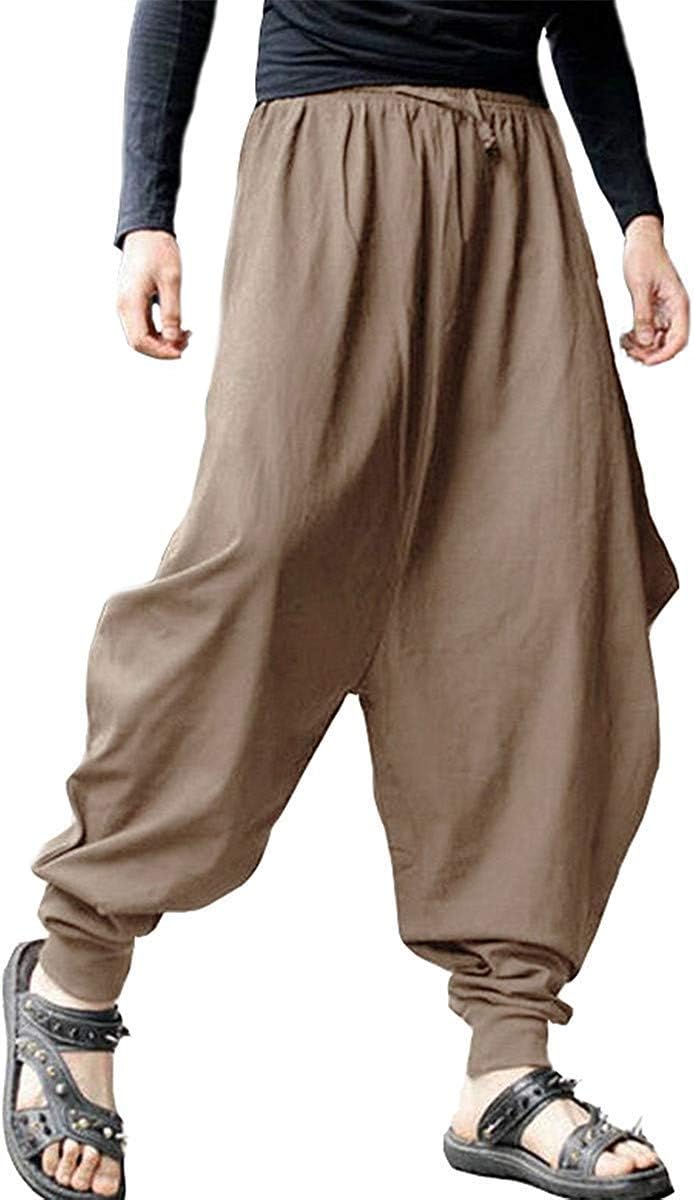 AITFINEISM Men's Casual Baggy Boho Aladdin Hippie Yoga Harem Pants (34-36, Beige)