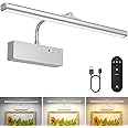 Picture Light with Remote, 15.35inch Wireless Rechargeable Battery Wall Light for Paintings, 3 Colors Paintings Light Dimmable &Timer Metal Art Light for Display, Wall, Artwork, Gallery (Silver)