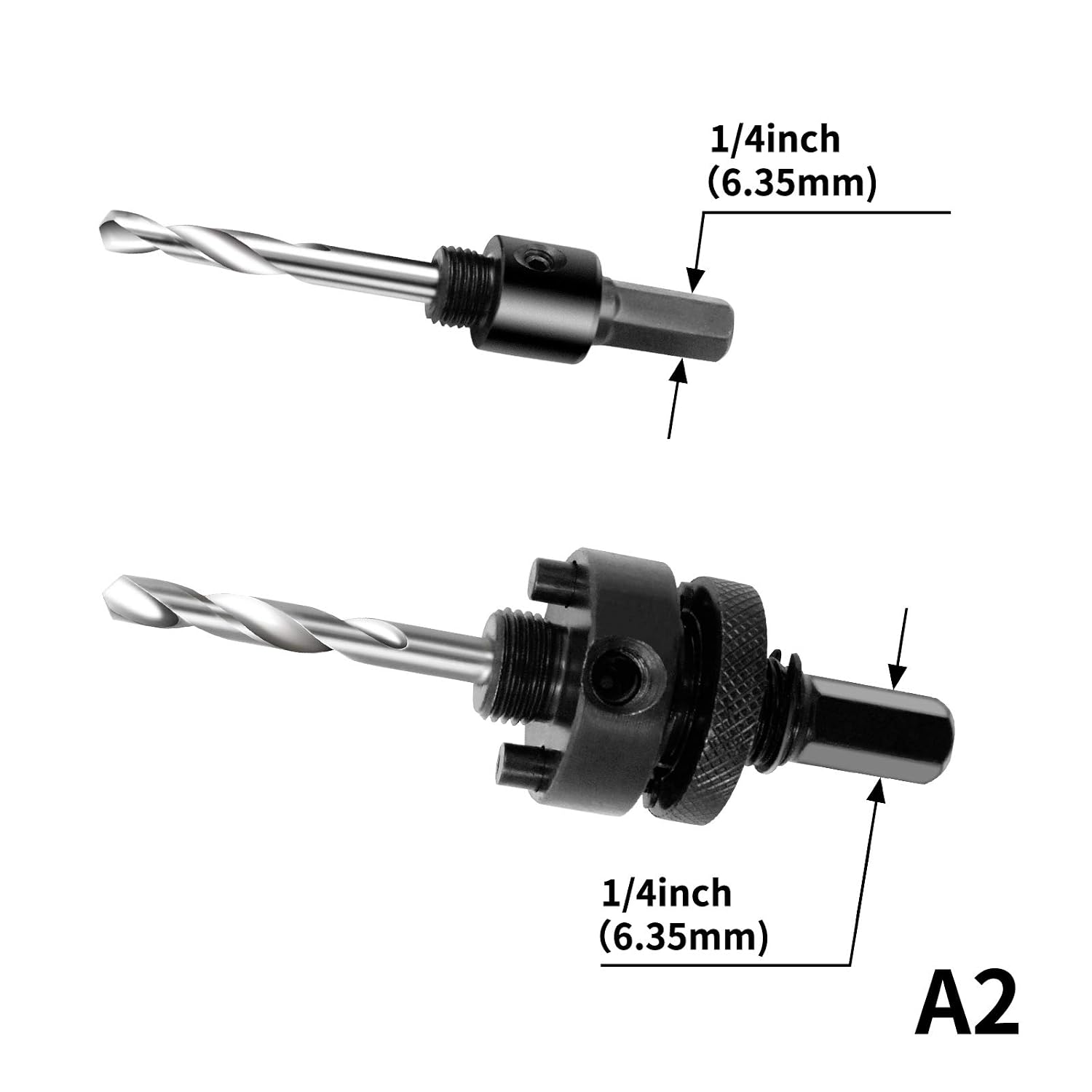 5Pcs Hole Saw Arbor set ,Hole Saw Heavy Duty Mandrel 1/4" Hex Shank,Quick Change Mandrel with 2Pcs 74mm High Grade Pilot Drill Bits Replacement,Rugged Steel Construction with 2 Locking Pins - Image 4
