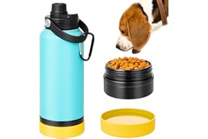 Petbank Portable Dog Water Bottle, 32OZ Stainless Steel Dog Water Bottle, with Dog Drinking Bowl & Food Bowl, Leak Proof, Double Vacuum Insulation, Dog Travel Water Bottle for Walking Hiking Camping
