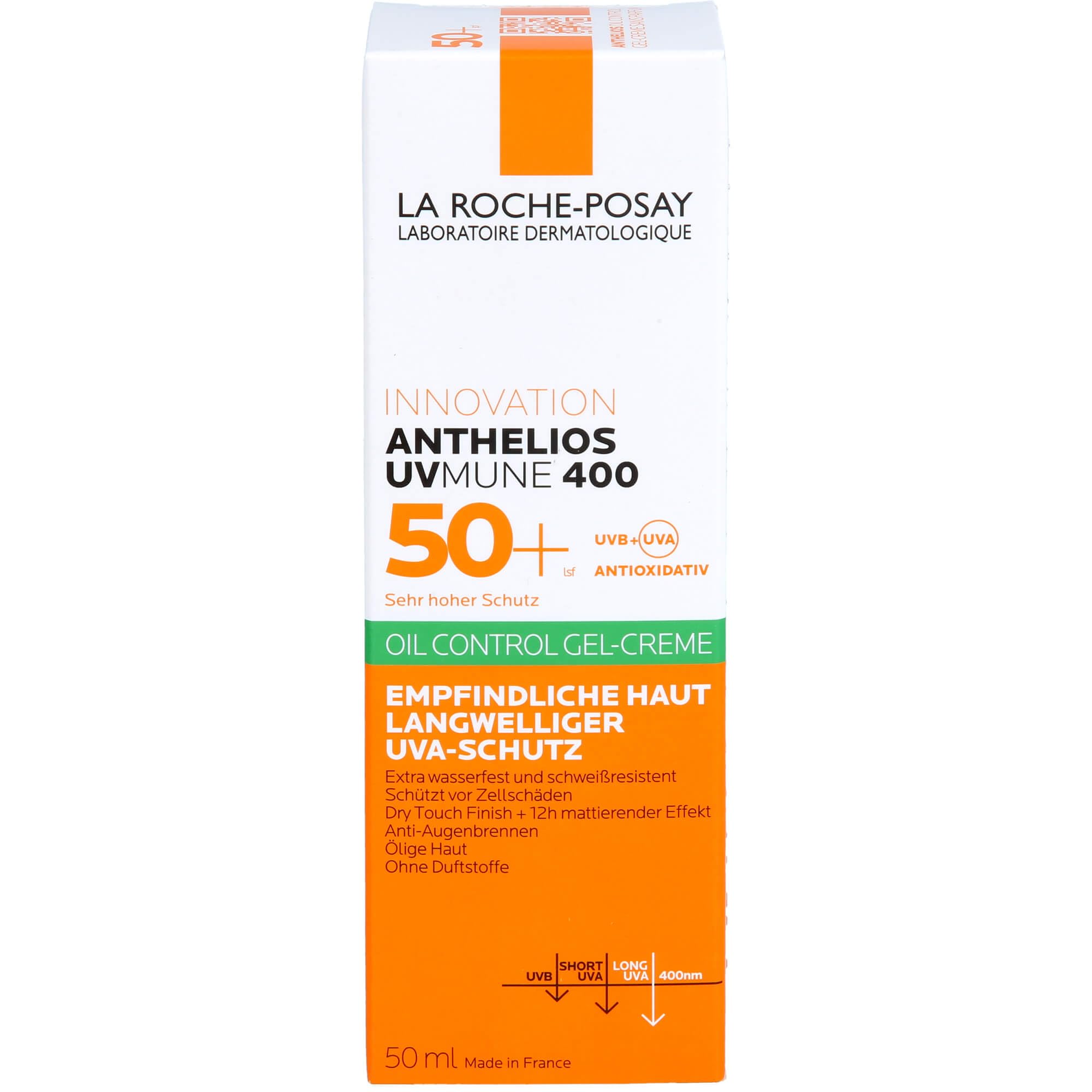 La Roche-Posay Anthelios UVMune 400 Oil Control Gel Cream SPF50+, Mattifying Sunscreen For Oily Blemish-Prone Skin, Airlicium Sebum Absorber, Ultra Long UVA Filter, Sweat Resistant, 50ml